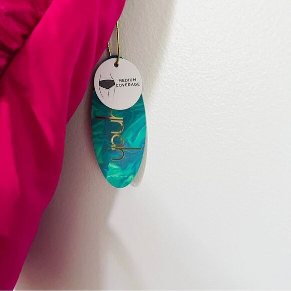 NWT New Mynah One Piece Halter Swimsuit Magenta Faux Belt Small Pink - Picture 3 of 7